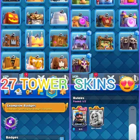 🎯27500 GMS HIGH XP 63 [💎] 27 TOWER SKINS 🧜 9k CUPS 🏆 KT 15  ARENA 23 [💯]  115 MAX 31 ELITES 13 EVO [😍] 119 CARDS OPEN [🔥] 150 EMOTES 
