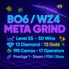 🌌BO6 META STACKED ACCOUNT🌌 13x Diamond Camo (Kilo + CR56) 🛠️ Level 55 | ⚡ 50 Ranked Wins 🏵️ 195 Camos • 13 Diamond • 15 Gold 🎲 18 Operators