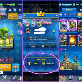 🎯4 YEAR OLD ACCT( 57 SUPER EMOTES💯( LEV-45 ACCT( 7-MAX CARDS( 7557 -TROPHIES( KT-14( ARENA-20( 2140-GEMS- INSTANT DELIVERY 
