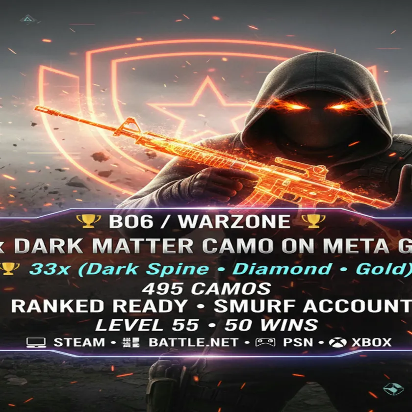 🦊 BO6 / Warzone 🦊 33x Dark Matter Camo on META GUNS 🦊 33x ( Dark Spine , Diamond , Gold ) 🦊 495 Camos 🦊 Ranked Ready 🦊 Level 55
